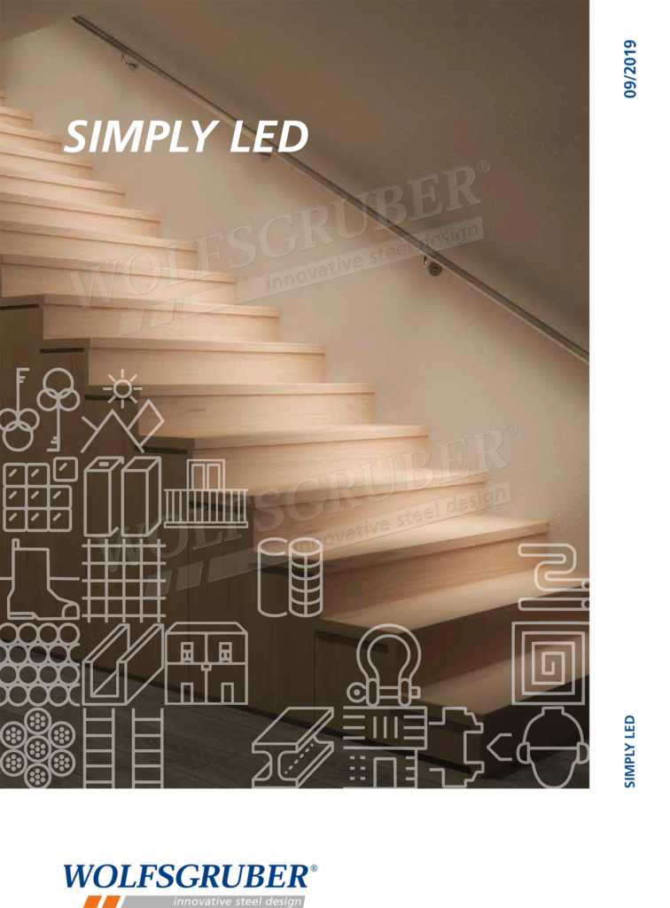 Scala con illuminazione LED integrata e simboli tecnici.